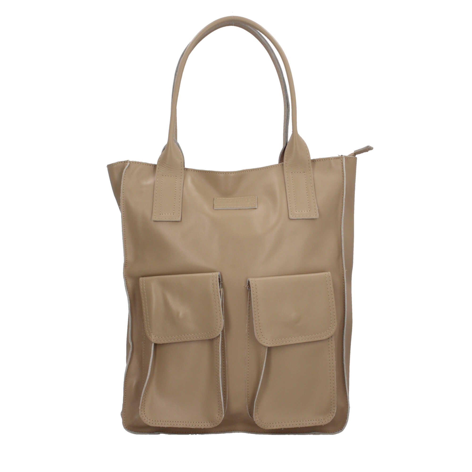 Borsa Made in Italy shopper in vera pelle con manici lunghi