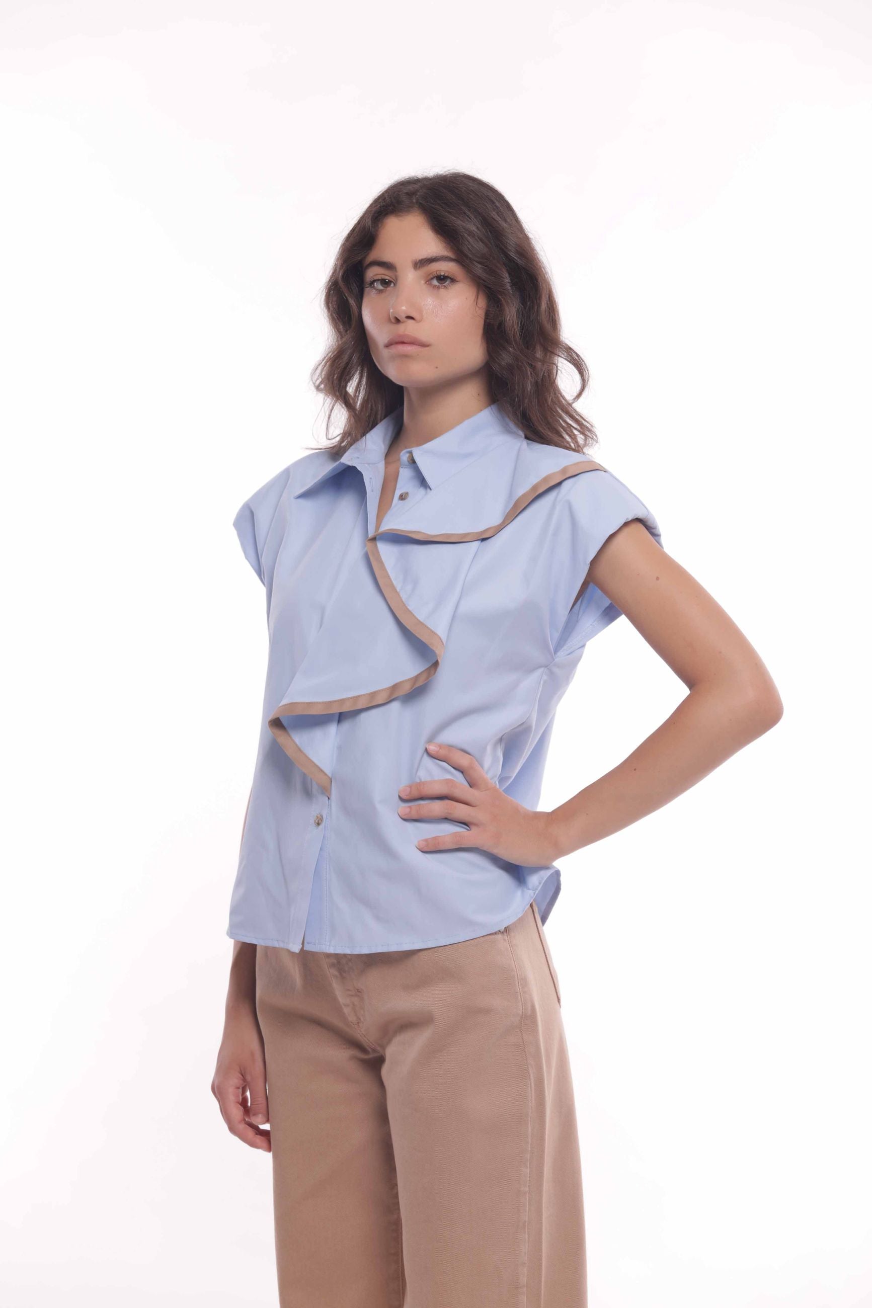 Minimua Camicia Smanicata con Volant Bicolor