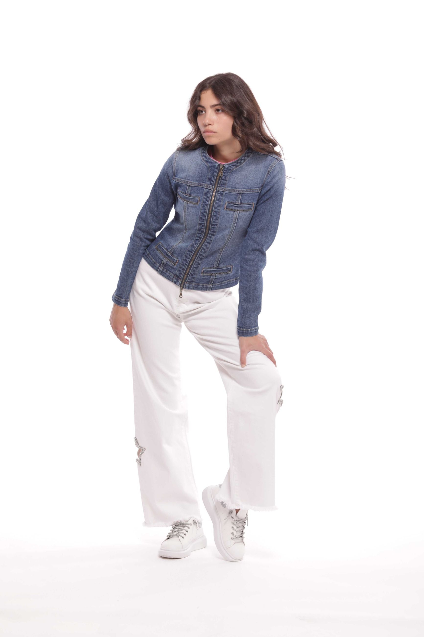 Mimi Mua Giubbotto di Jeans con Zip