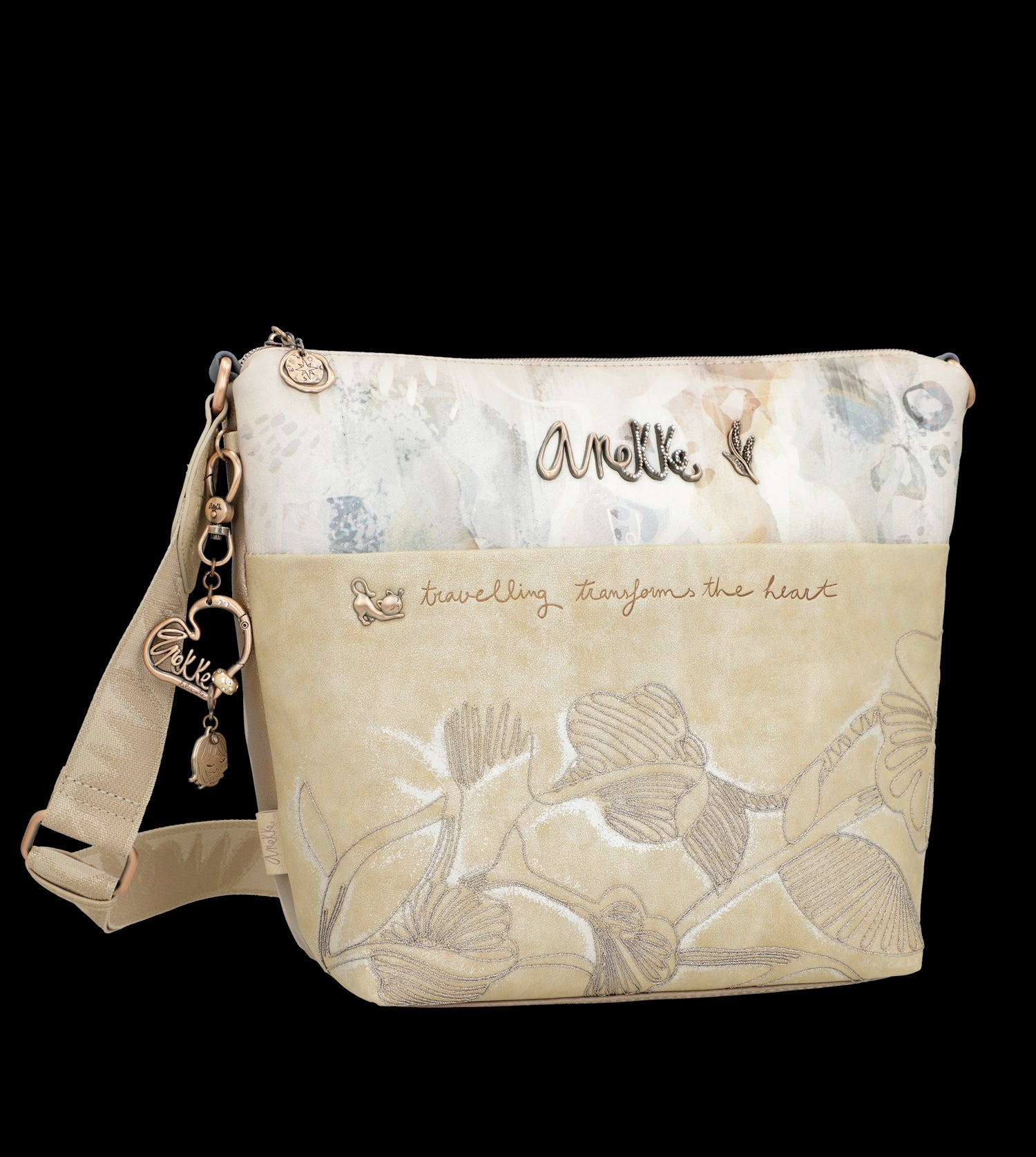 Borsa a tracolla Anekke elegante e capiente con dettagli ricamati