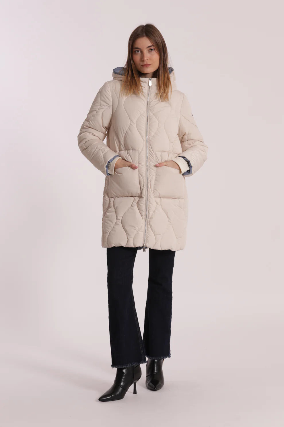 Piumino lungo Mimi Mua con cappuccio Beige XL | Giò Fashion