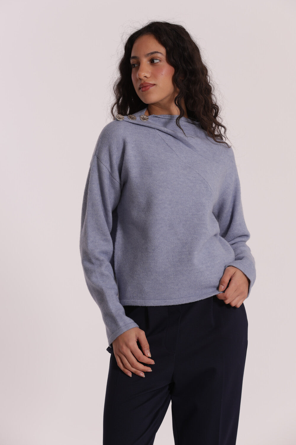 Maglia Mimi Mua con bottoni decorativi sulla spalla Grigio XL | Giò Fashion