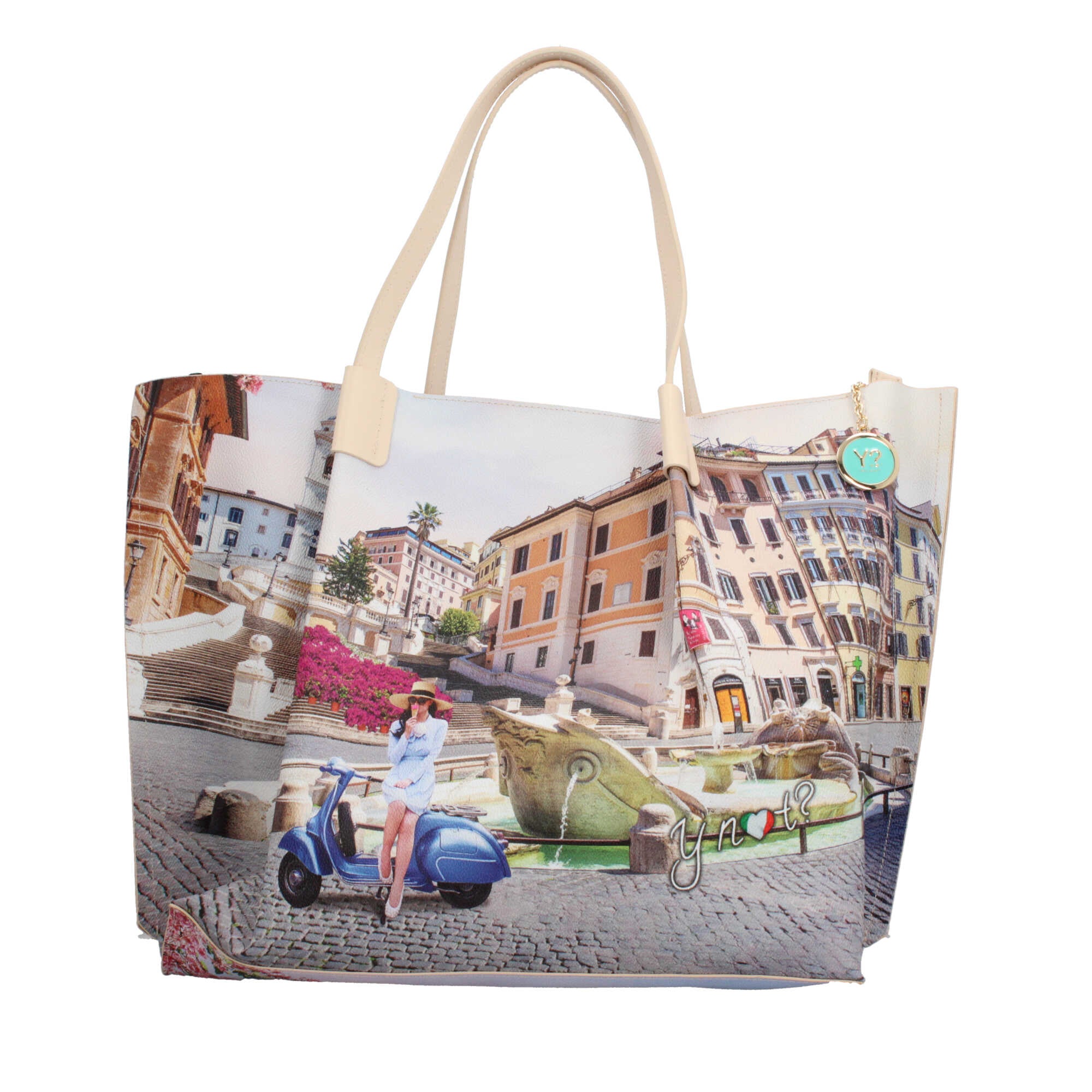 Shopping bag YNot capiente con stampa artistica e doppio manico