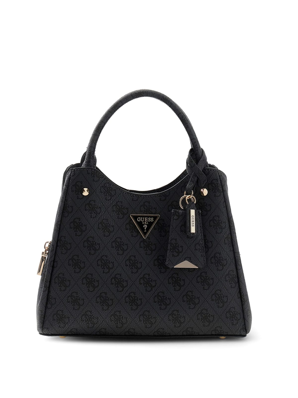 Borsa a mano Guess donna logo all over con charm e manico rigido NERO LOGO TU | Giò Fashion