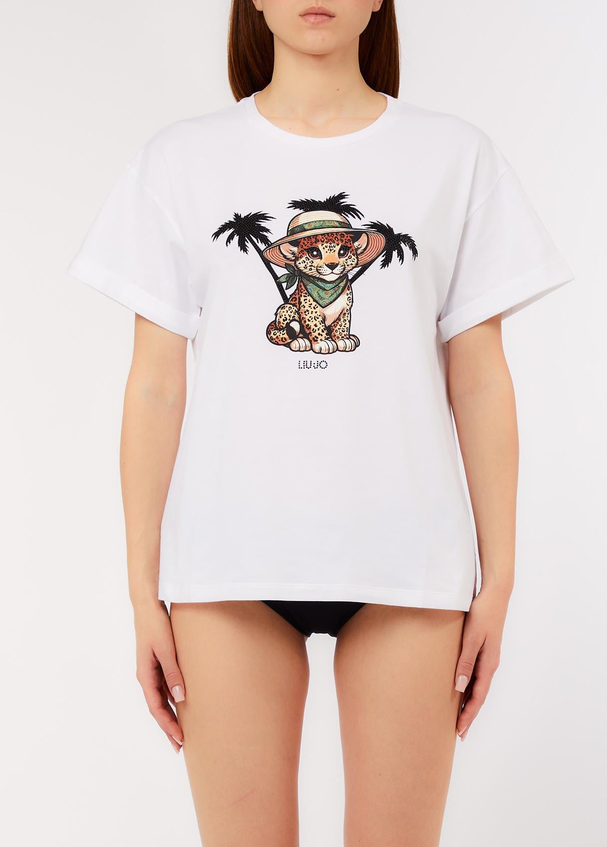T-Shirt Liu Jo Donna con Stampa Leopardino e Palme