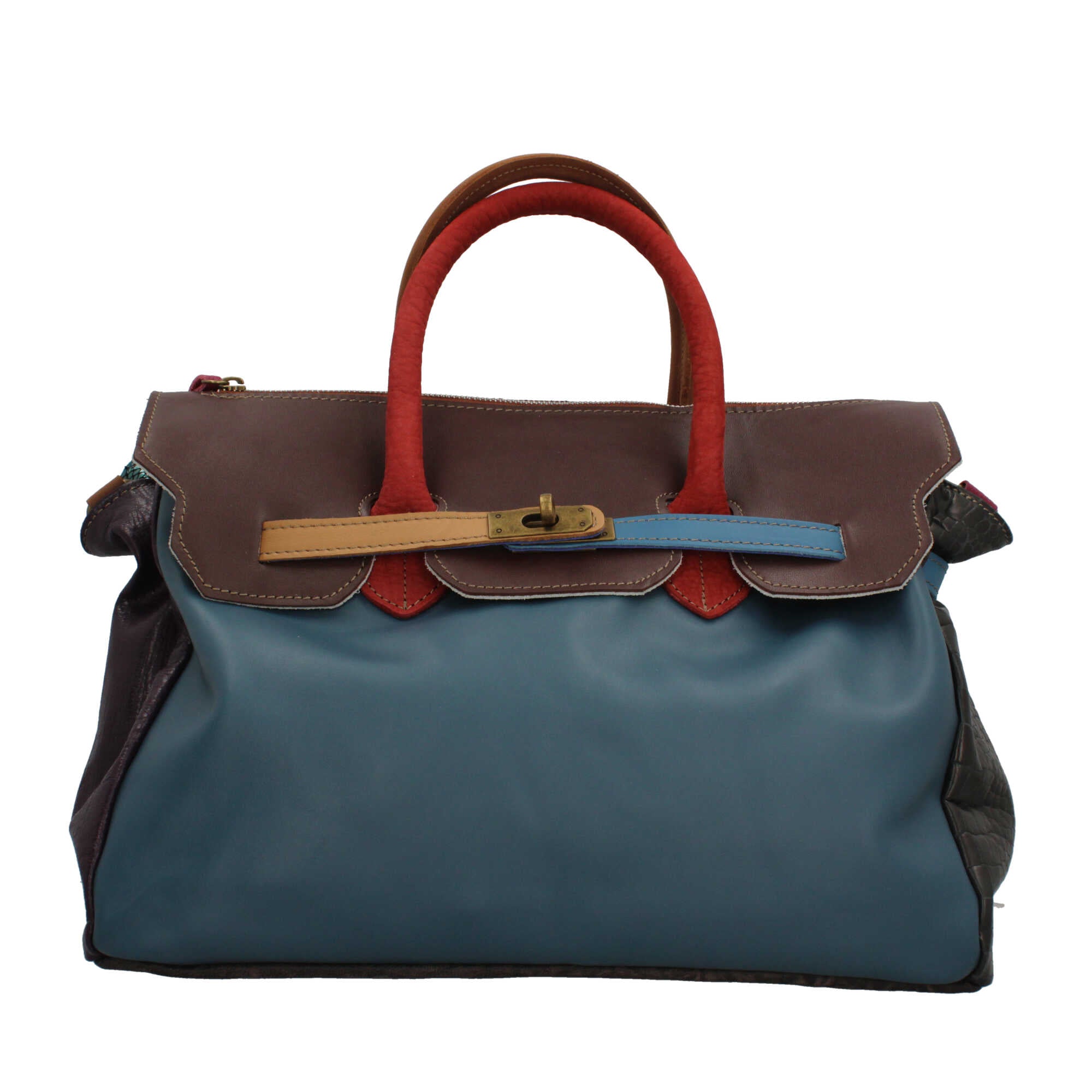 Borsa a mano Made in Italy con patta effetto metallizzato e stampa artistica