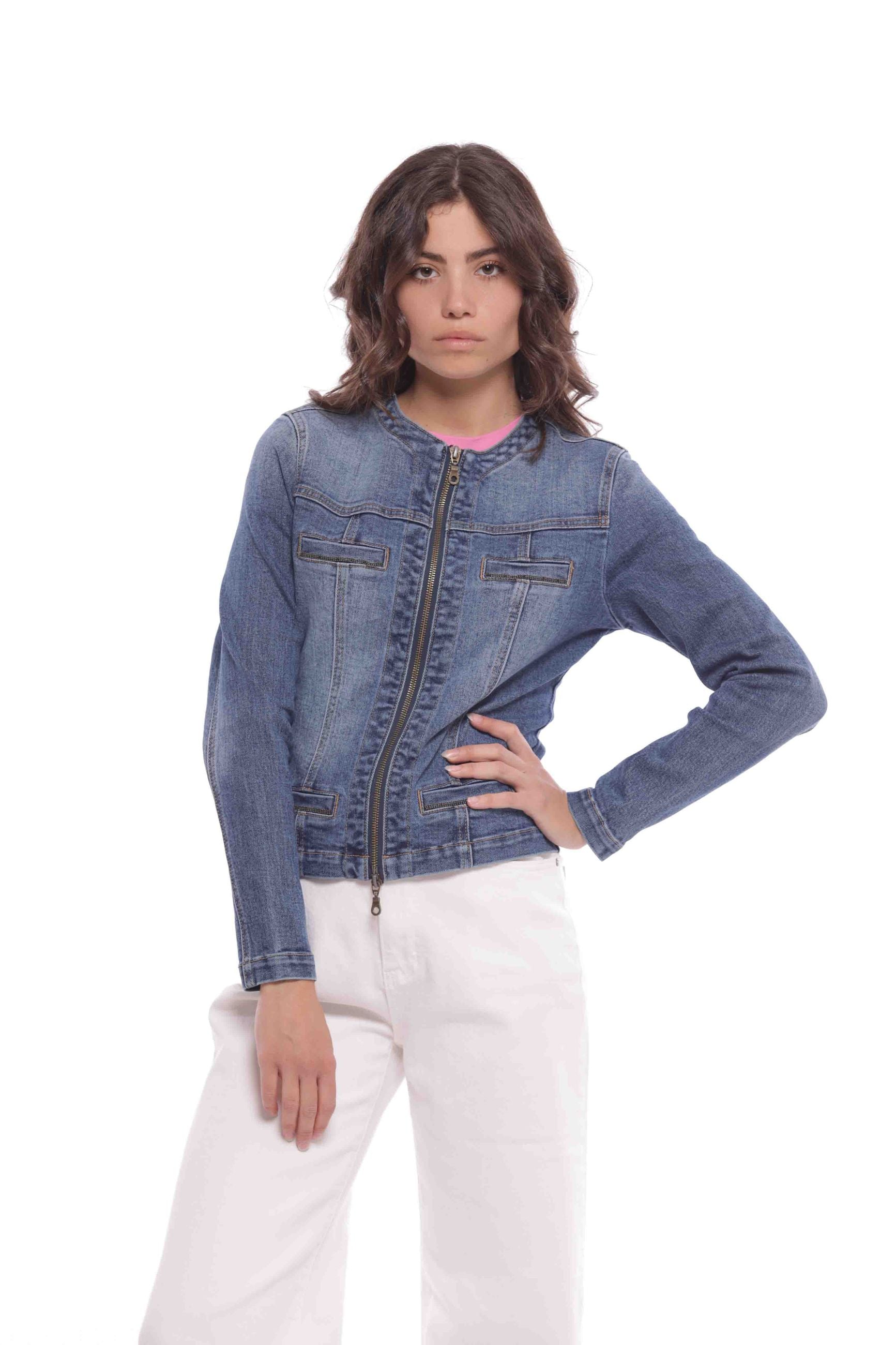 Mimi Mua Giubbotto di Jeans con Zip