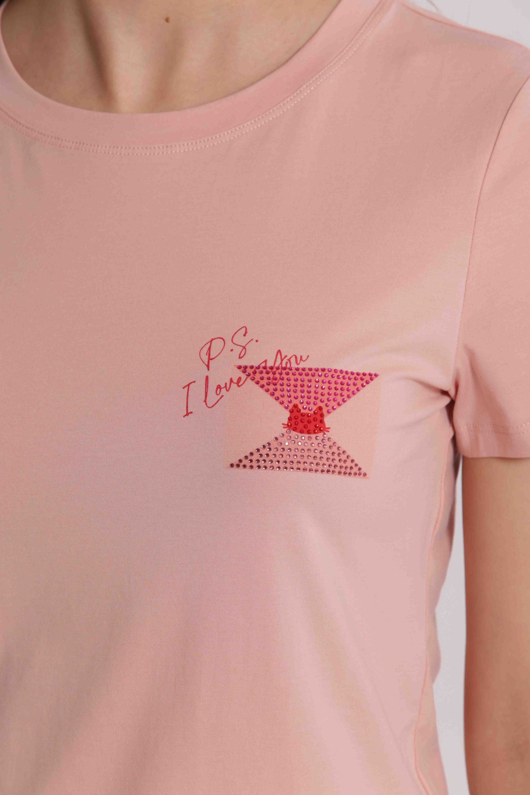 T shirt donna con stampa minimal frontale stile casual moderno Rosa S | Giò Fashion