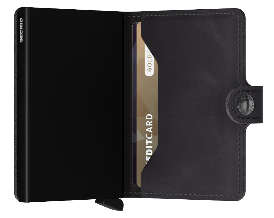 Portafoglio Secrid Miniwallet in pelle con protezione RFID e chiusura a bottone