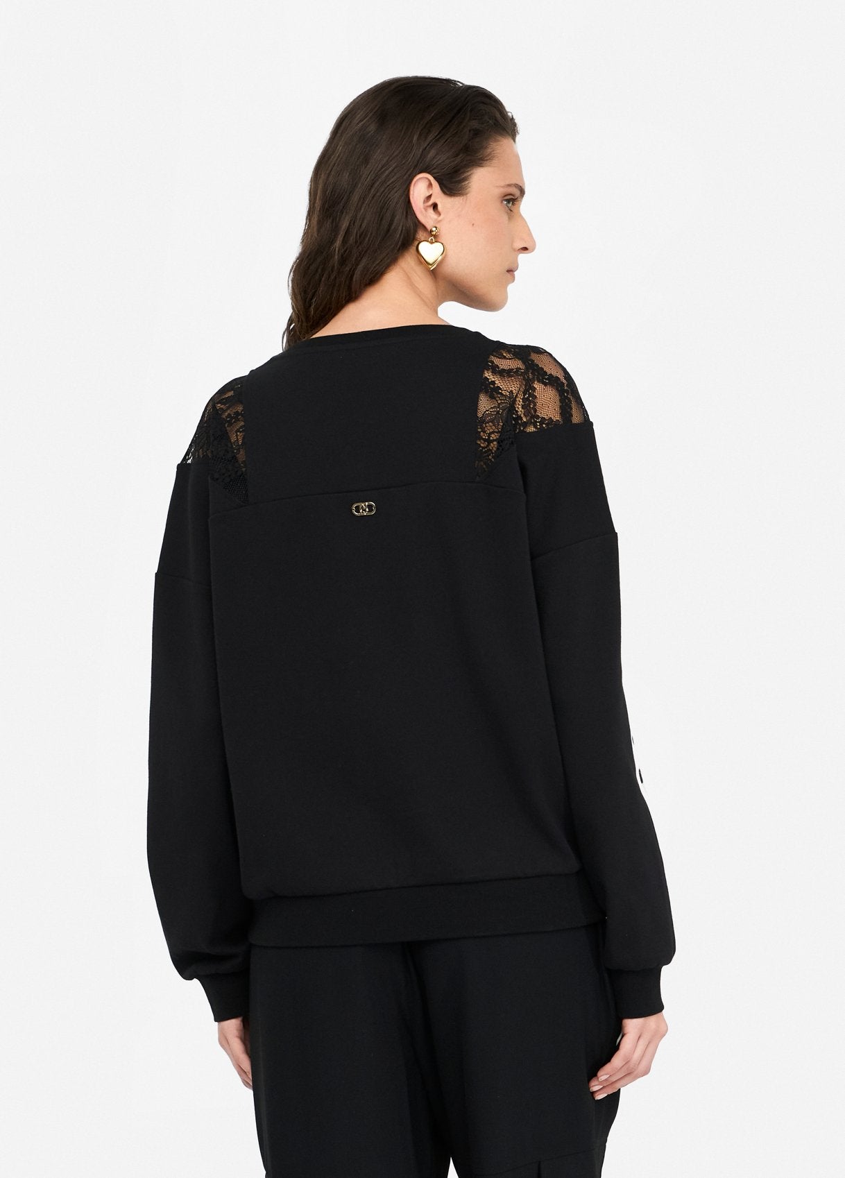 Liu Jo felpa con inserti in pizzo e dettagli sportivi Nero L | Giò Fashion