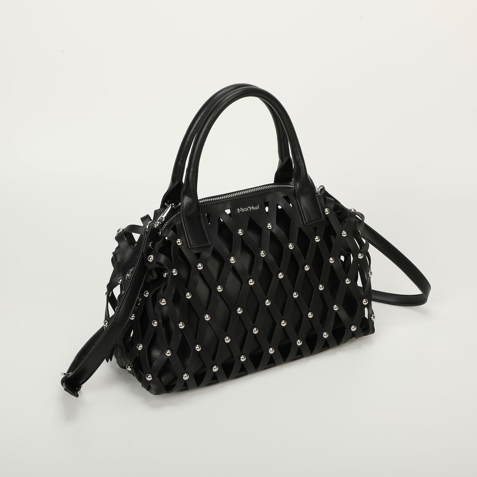 Mimi Mua borsa bauletto effetto rete con borchie