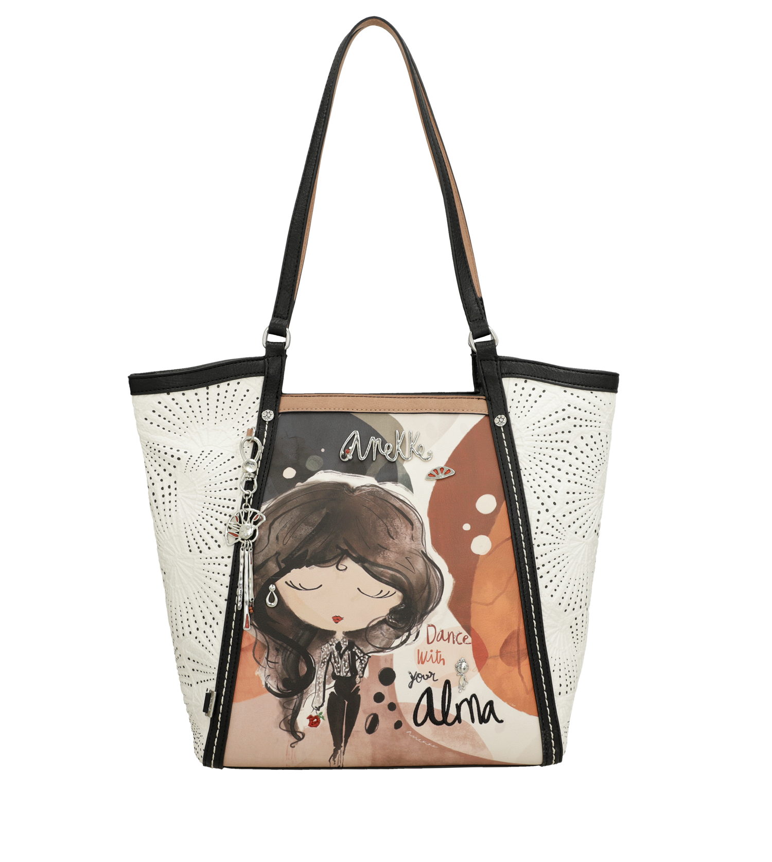 Borsa shopper Anekke con dettagli traforati e illustrazione artistica Bianco TU | Giò Fashion