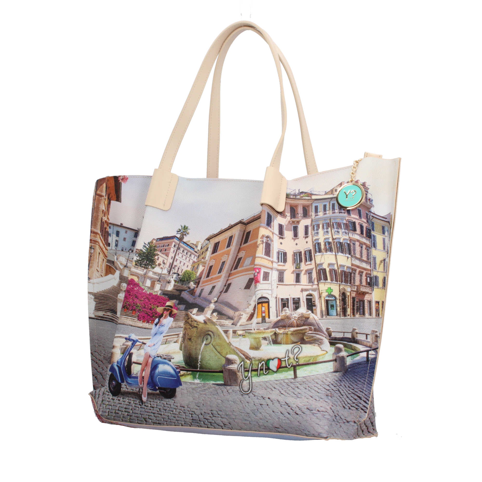 Shopping bag YNot capiente con stampa artistica e doppio manico