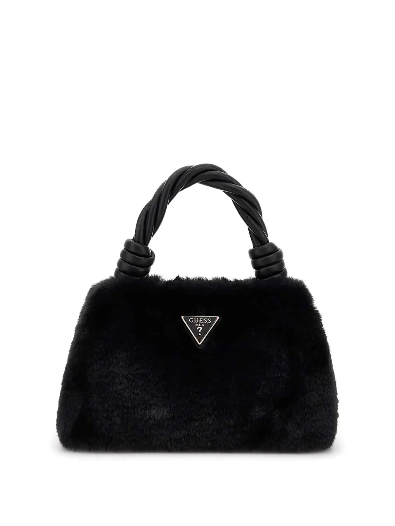 Borsa a mano Guess con manico intrecciato e finitura in pelliccia NERO TU | Giò Fashion