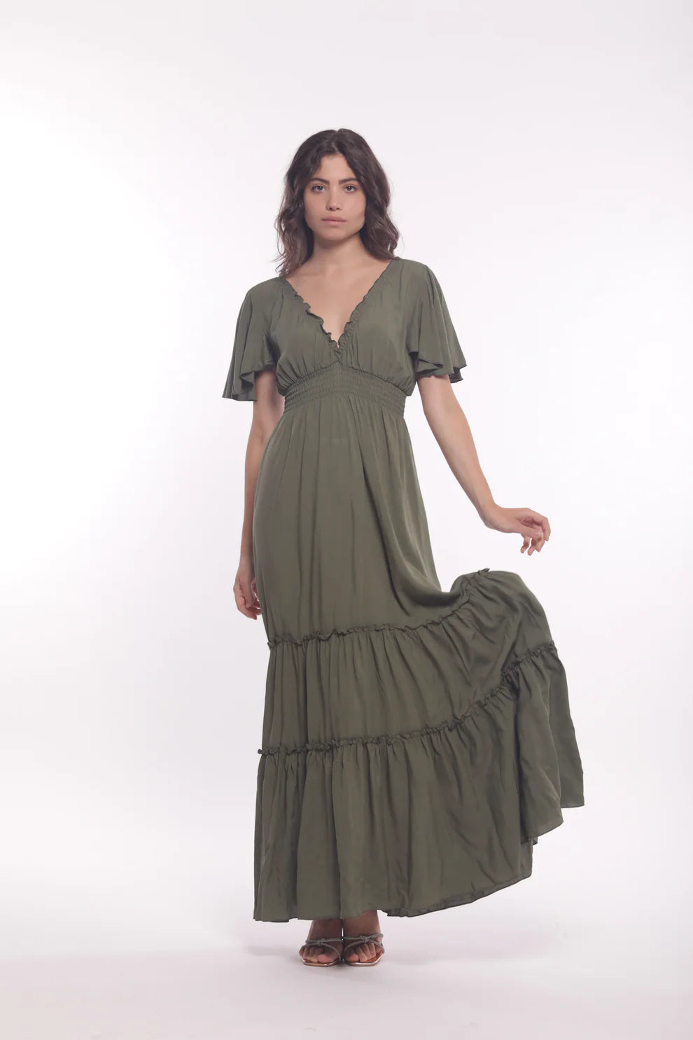 Abito lungo con scollo a V e maniche ampie Mimi Mua VERDE MILI S | Giò Fashion