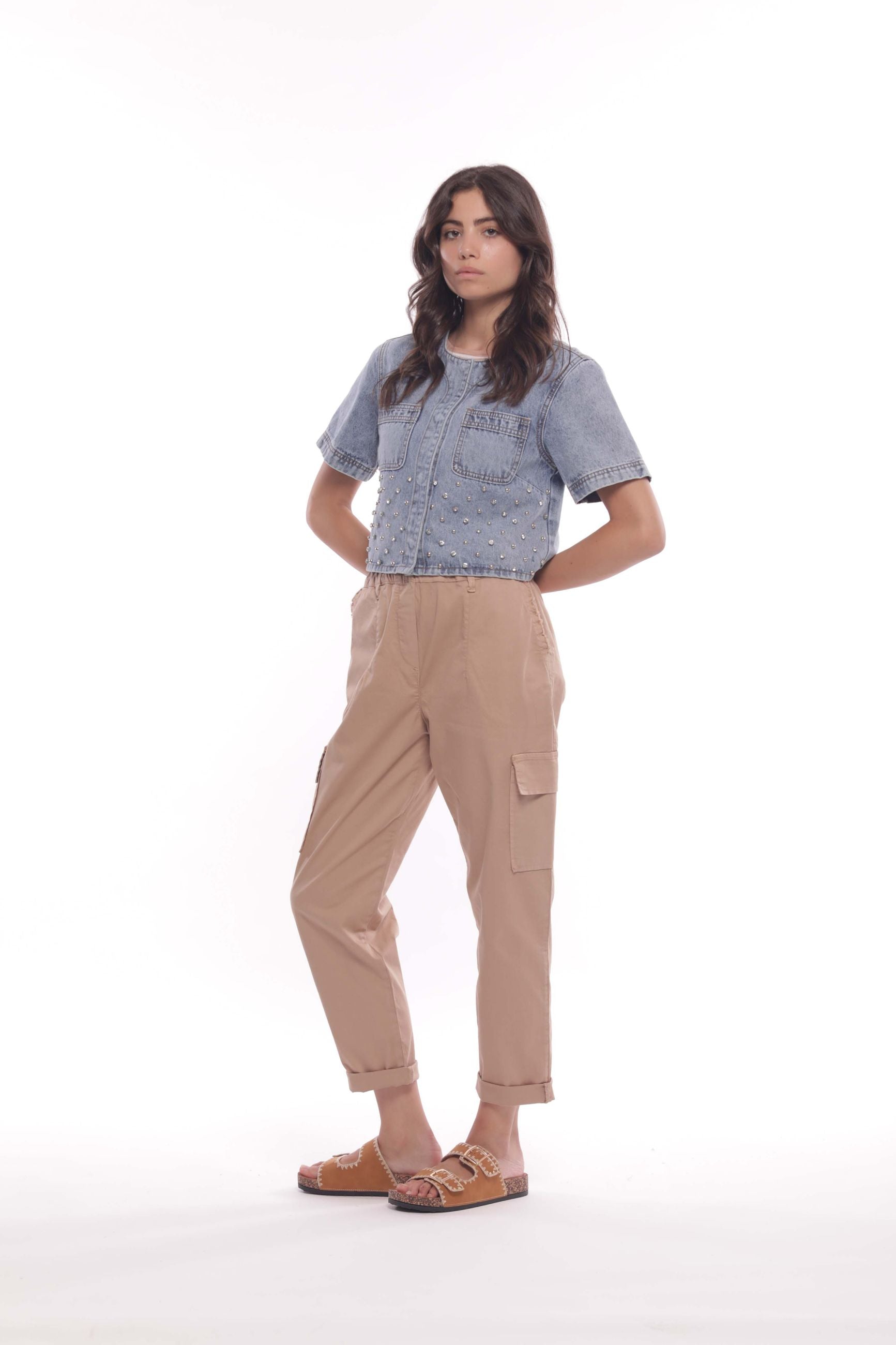 Mimi Mua Giubbotto di Jeans con Rivetti Gioiello