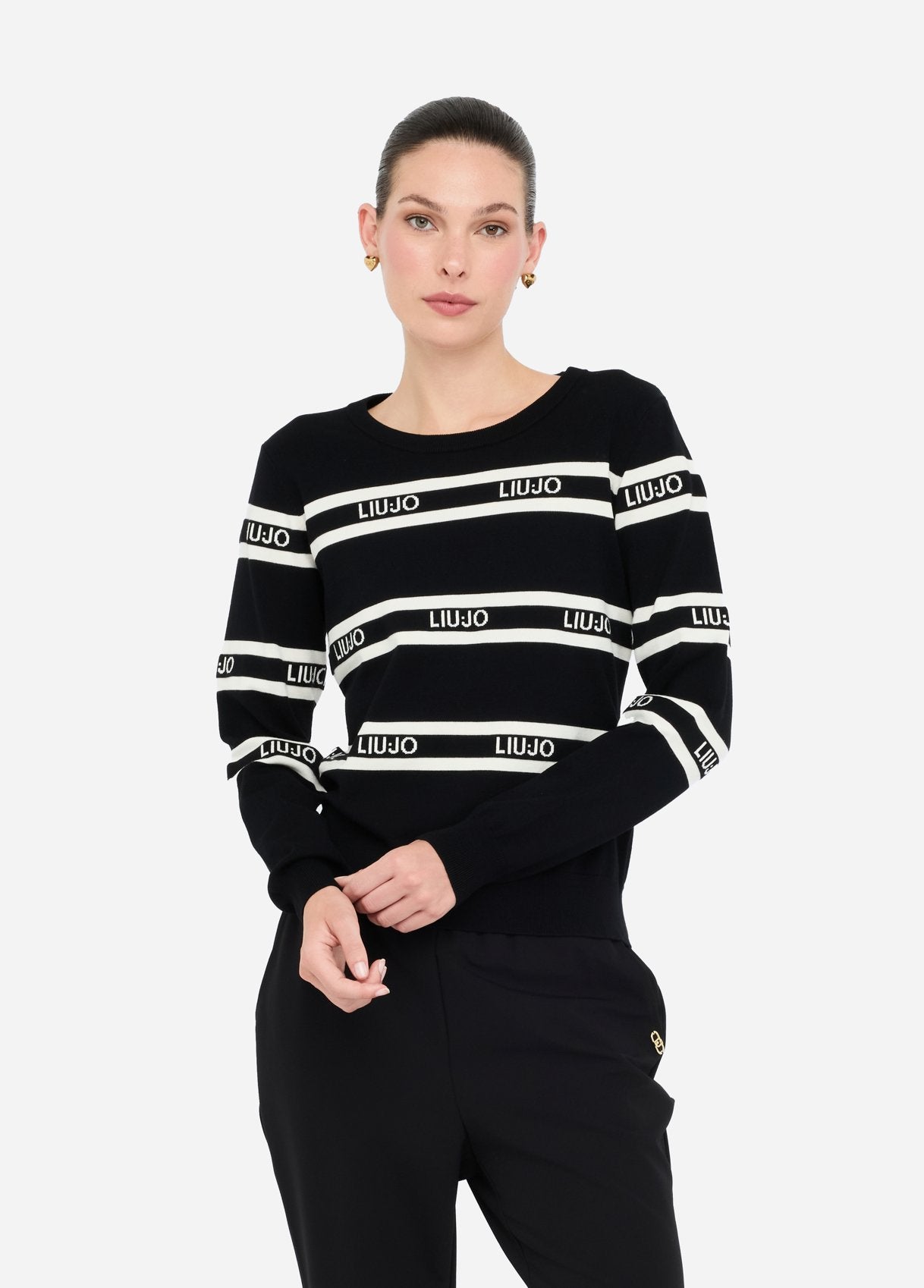 Maglione Liu Jo con logo a righe Nero L | Giò Fashion