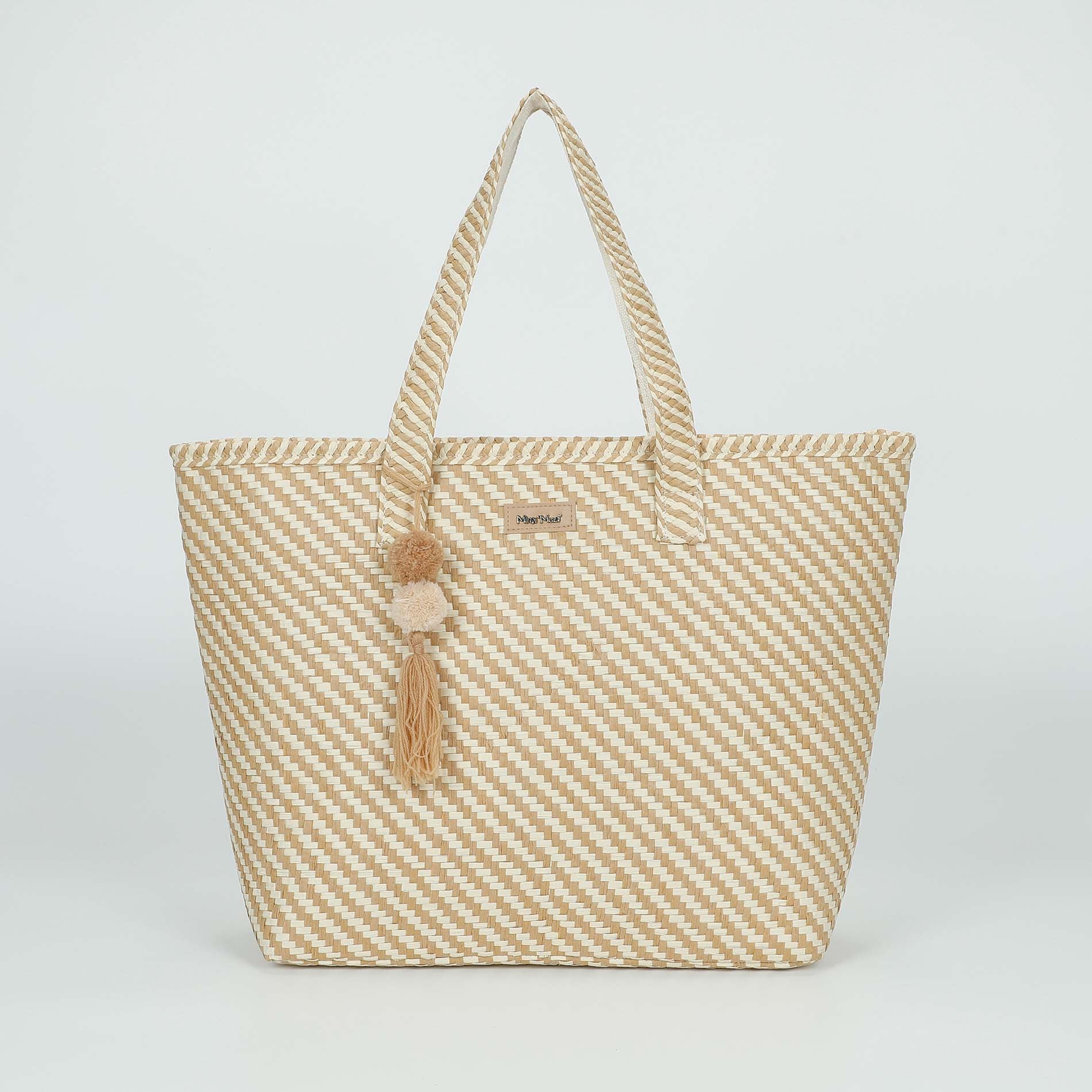 Mimi Mua borsa shopper a righe in paglia intrecciata Beige TU | Giò Fashion