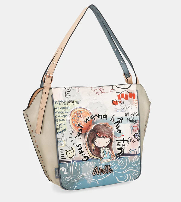 Borsa a spalla Anekke con illustrazione creativa BEIGE TU | Giò Fashion