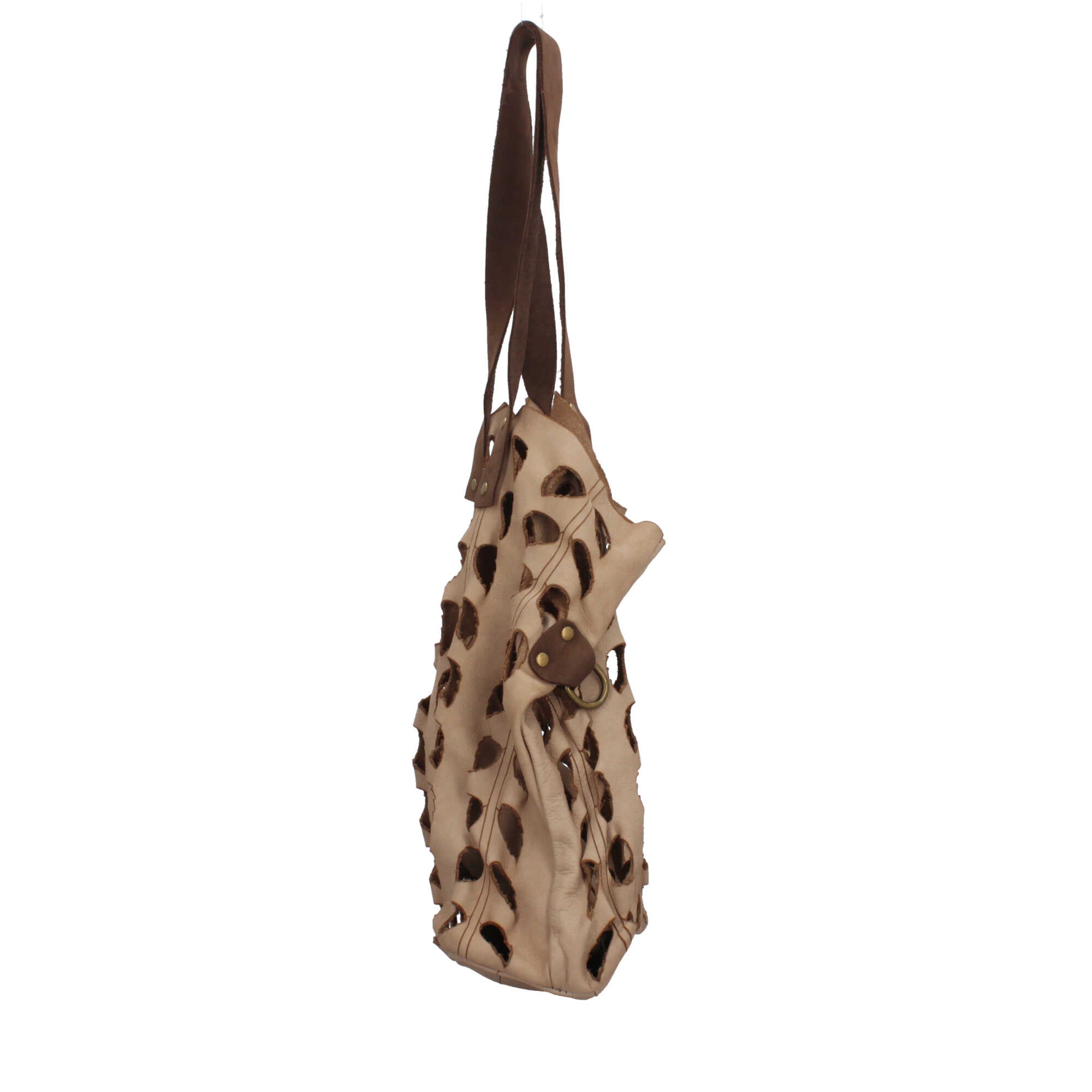 Borsa Made in Italy in vera pelle con traforatura a foglie