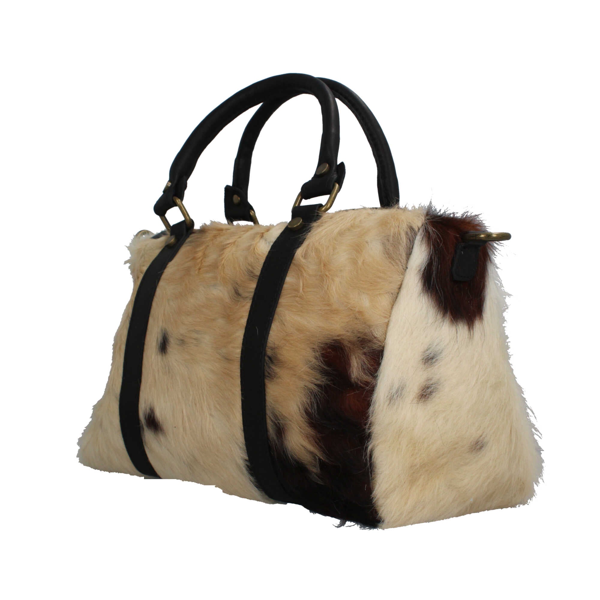 Borsa Made in Italy in pelle con pelo naturale manici rigidi e tracolla