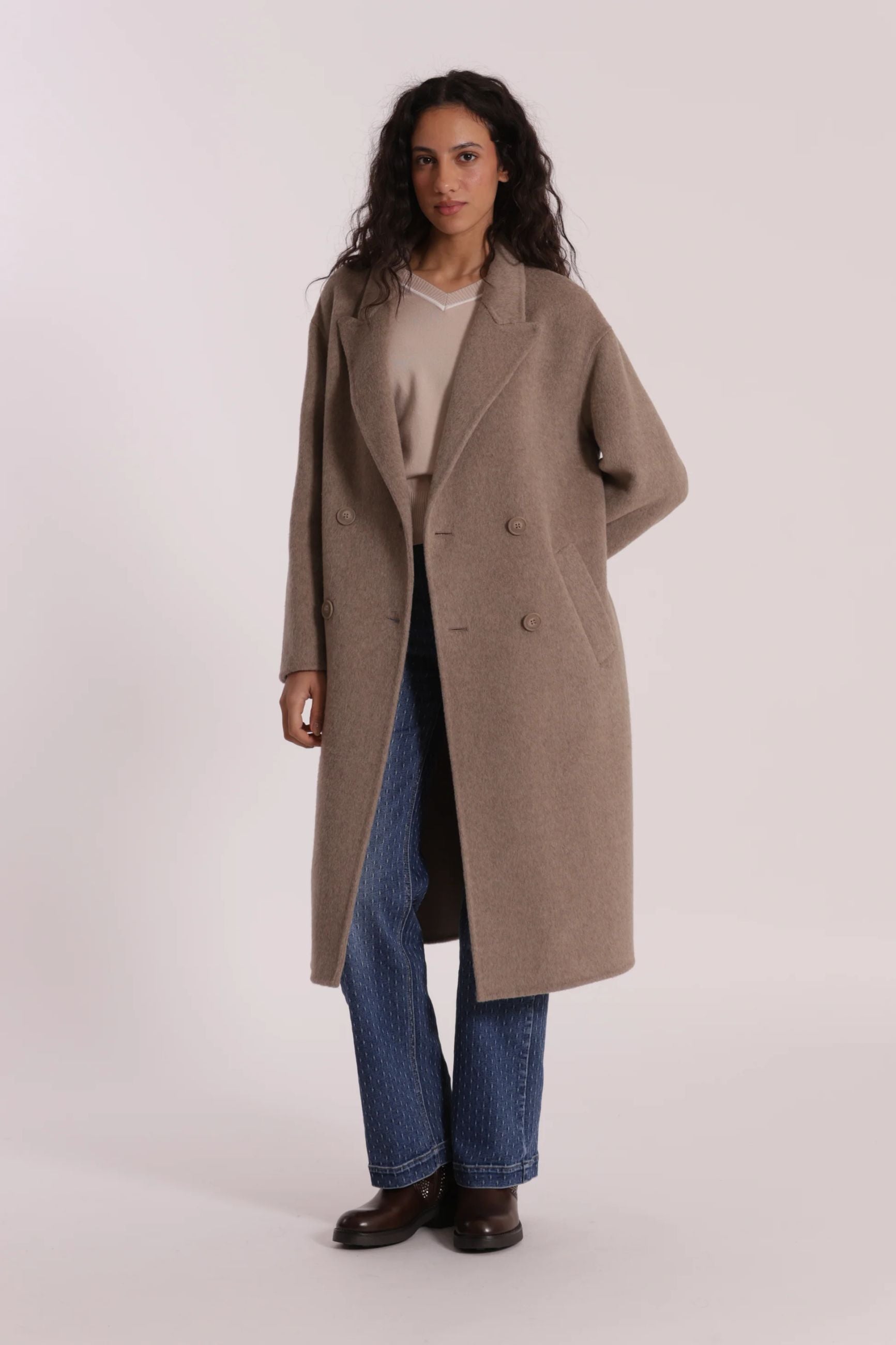 Cappotto lungo donna Mimi Mua doppiopetto elegante Beige XL | Giò Fashion