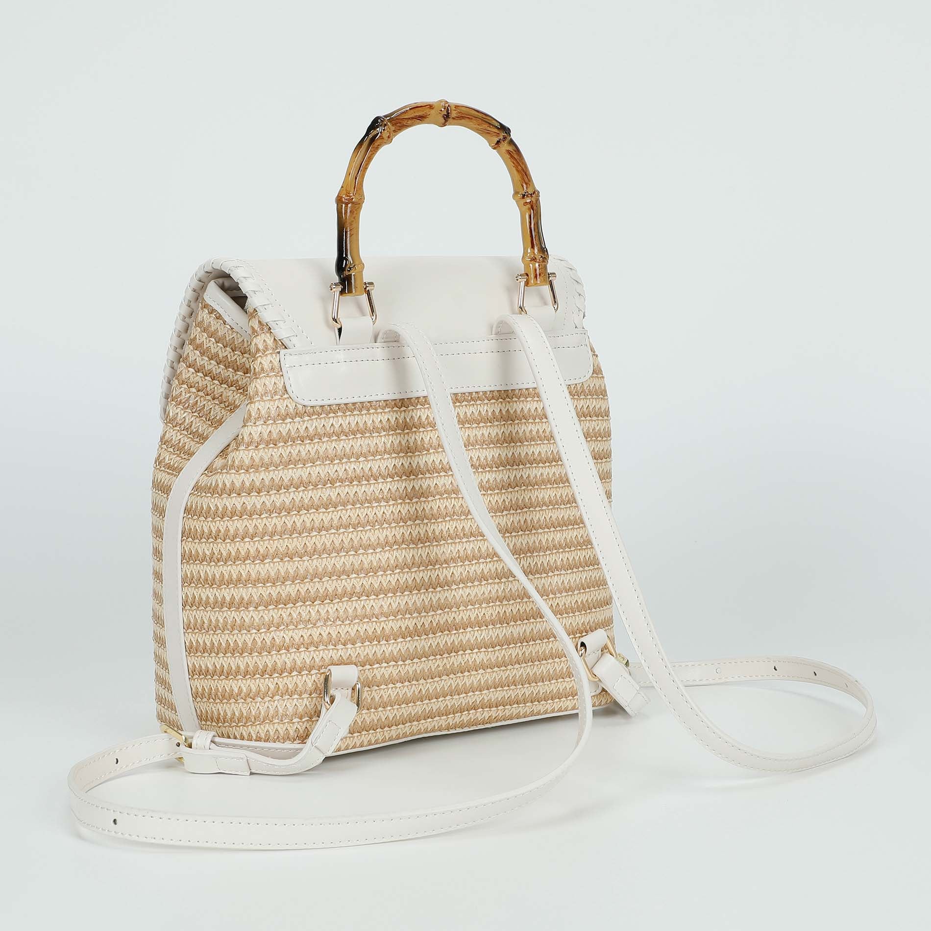 Mimi Mua zaino in paglia con manico bamboo
