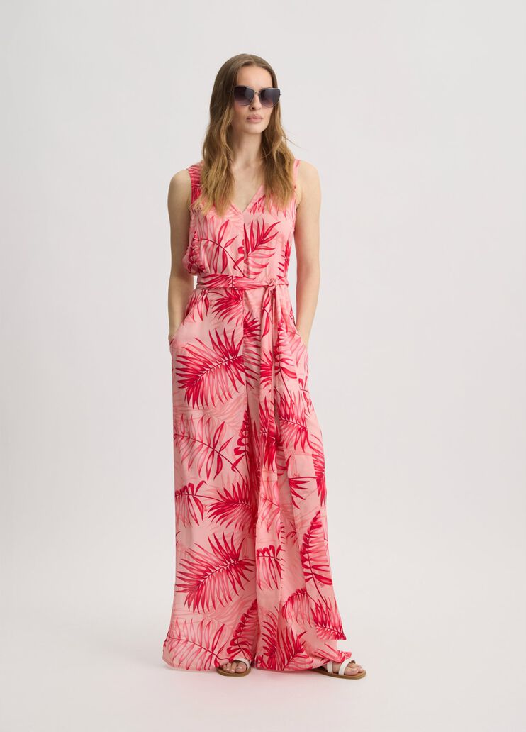Tuta lunga Liu Jo con fantasia tropicale e cintura in vita Rosa XS | Giò Fashion