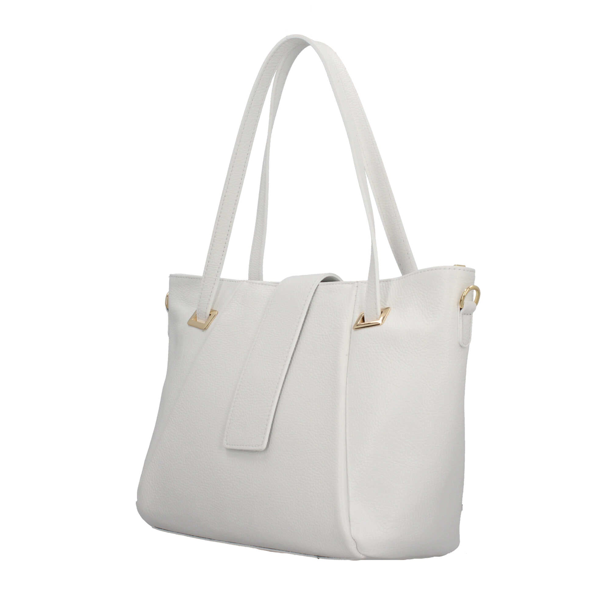 Borsa Made in Italy in vera pelle con tasche frontali e manici lunghi