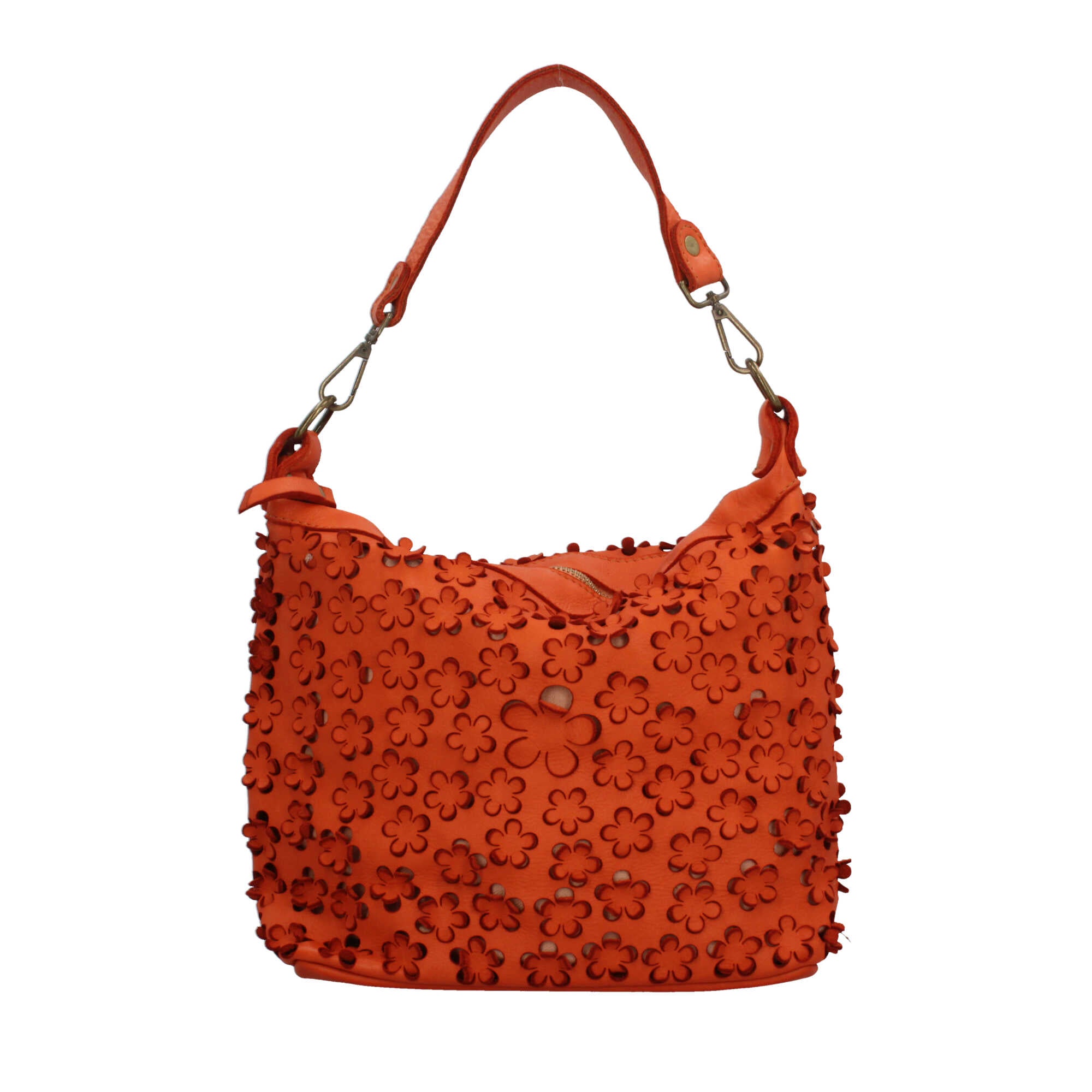 Borsa Made in Italy in vera pelle con lavorazione intrecciata a pannelli Arancione TU | Giò Fashion