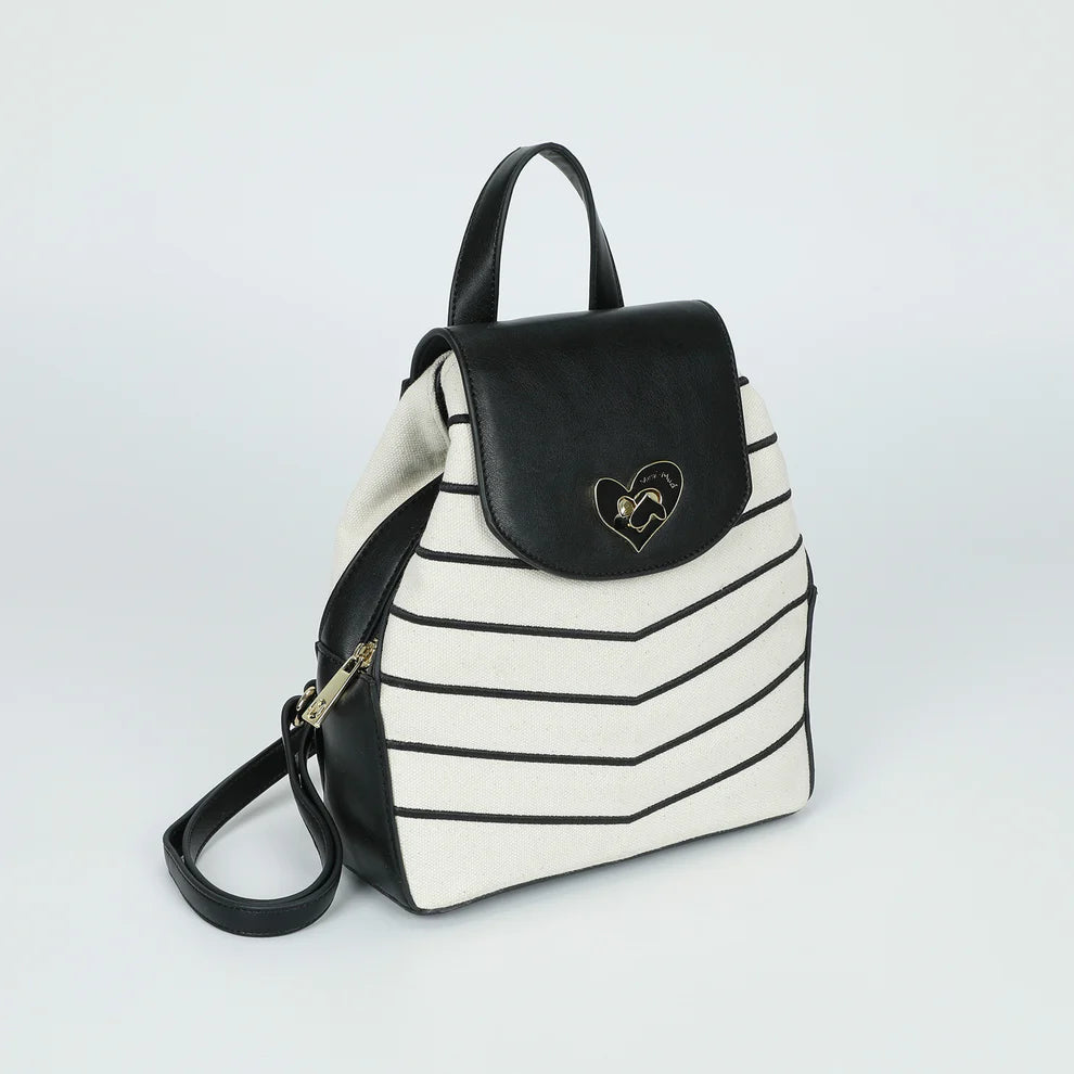 Zaino MIMI MUA con motivo a righe e chiusura a patta Nero TU | Giò Fashion