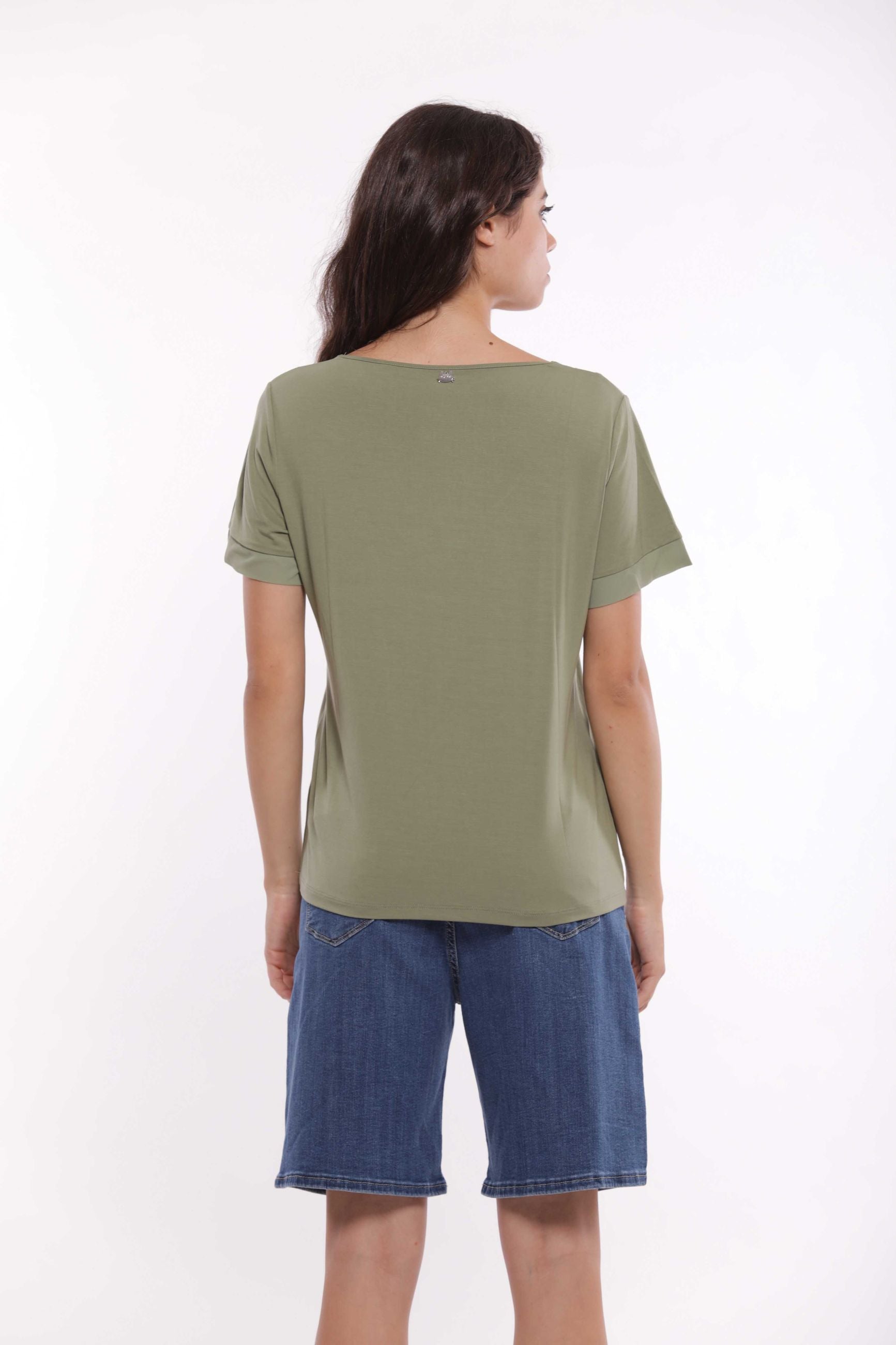 T-shirt Mimi Mua scollo a V con dettagli in georgette