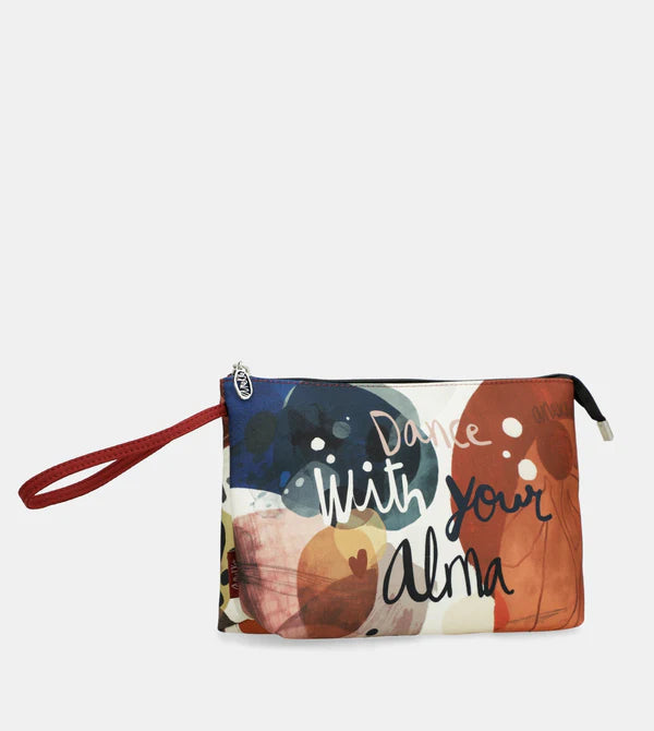 Pochette Anekke con stampa artistica e cinturino da polso