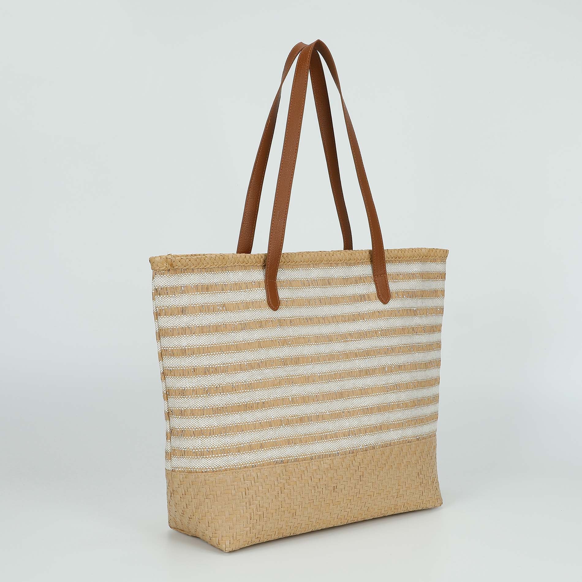 Borsa Mimi Mua in paglia intrecciata con manici lunghi