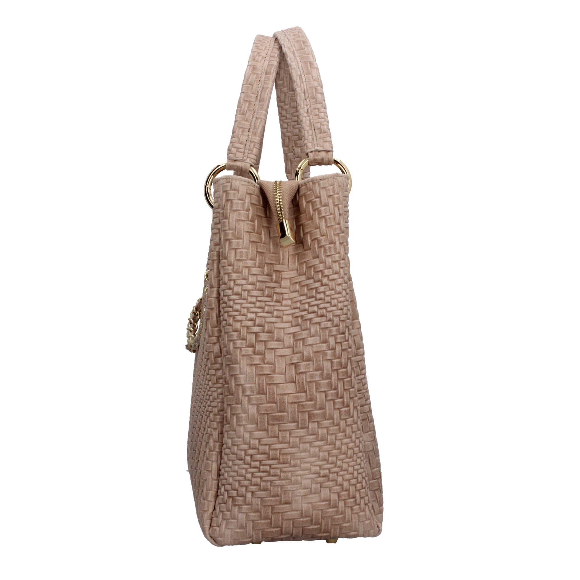 Borsa Made in Italy in vera pelle intrecciata con manico rigido