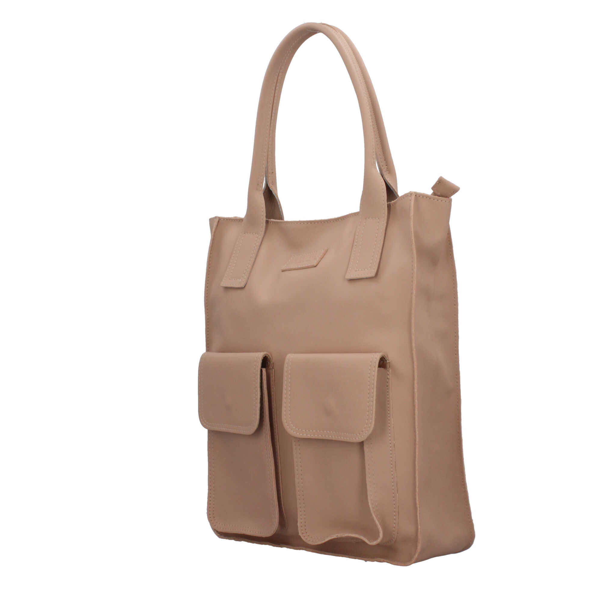 Borsa Made in Italy shopper in vera pelle con manici lunghi