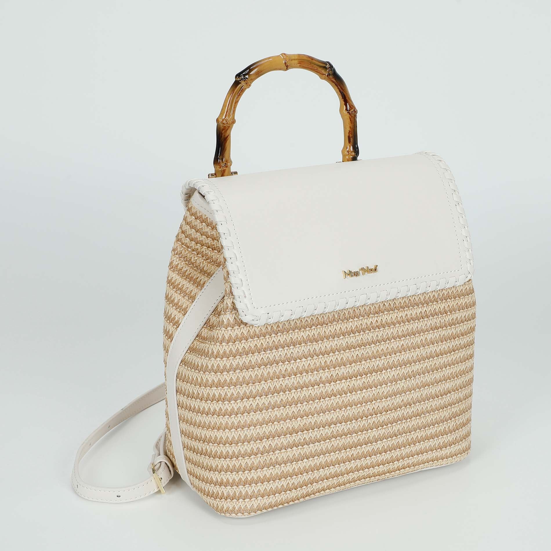 Mimi Mua zaino in paglia con manico bamboo Bianco TU | Giò Fashion
