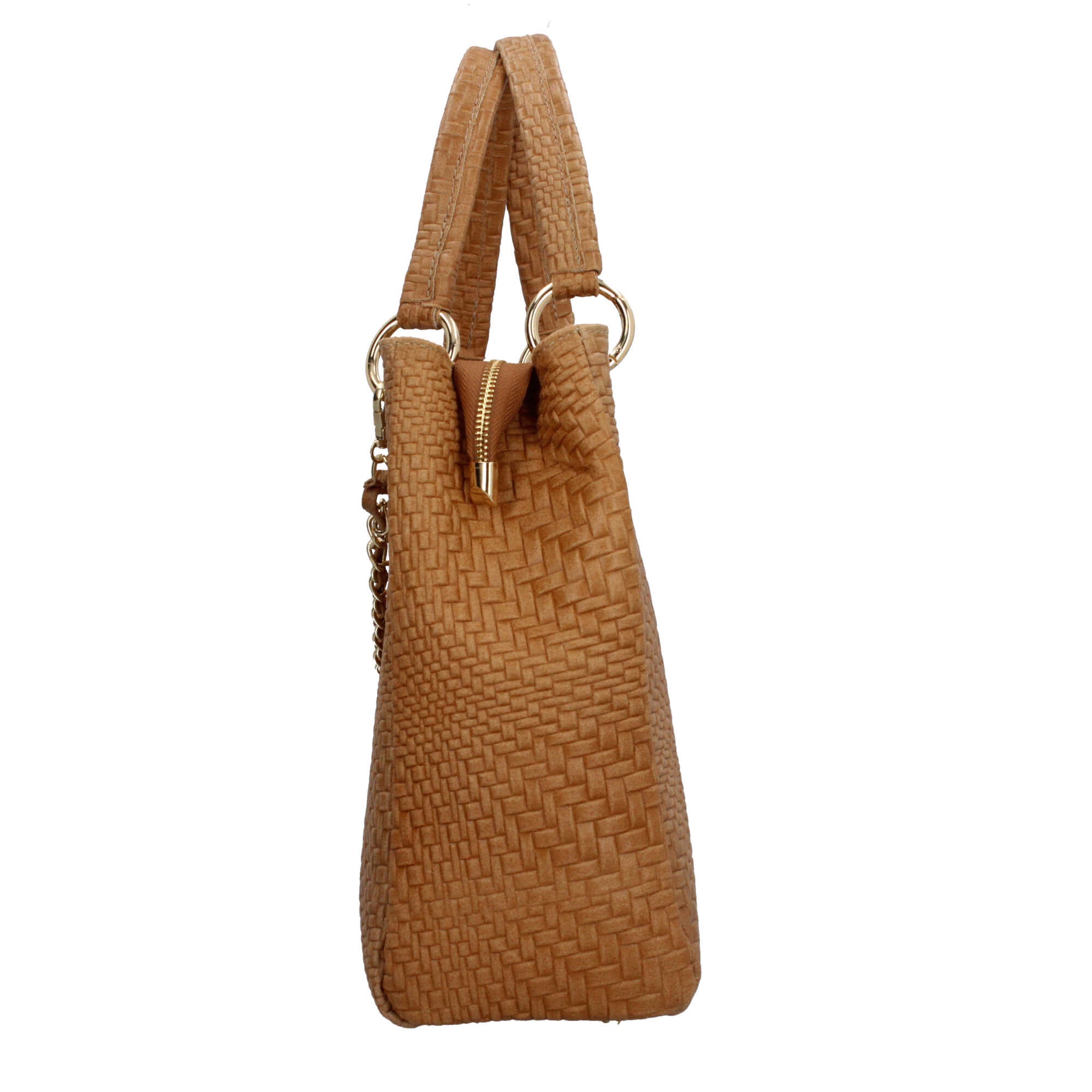 Borsa Made in Italy in vera pelle intrecciata con manico rigido