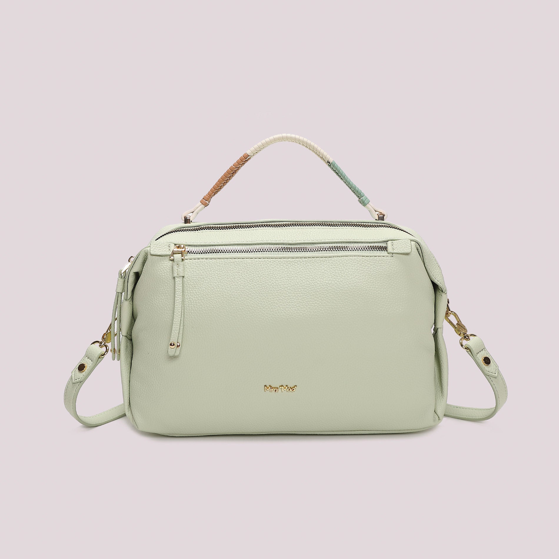 Mimi Mua borsa a mano con doppia zip e manico intrecciato VERDE TU | Giò Fashion