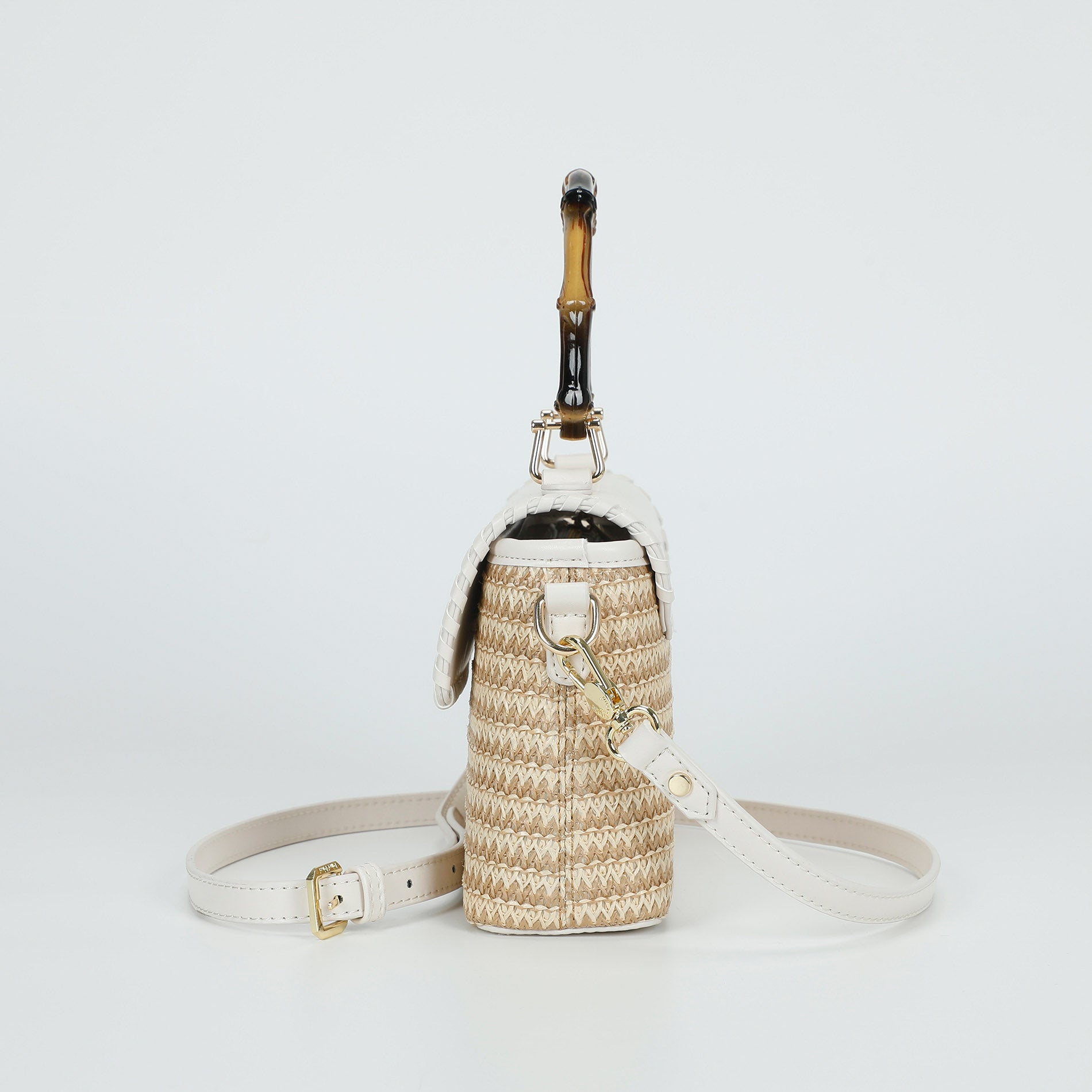 Mimi Mua borsa a tracolla in paglia con manico bamboo