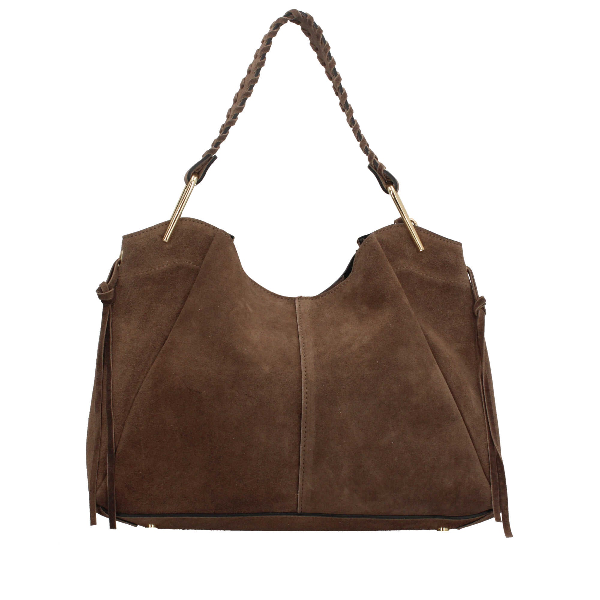 Borsa Made in Italy a spalla in vera pelle con manico intrecciato