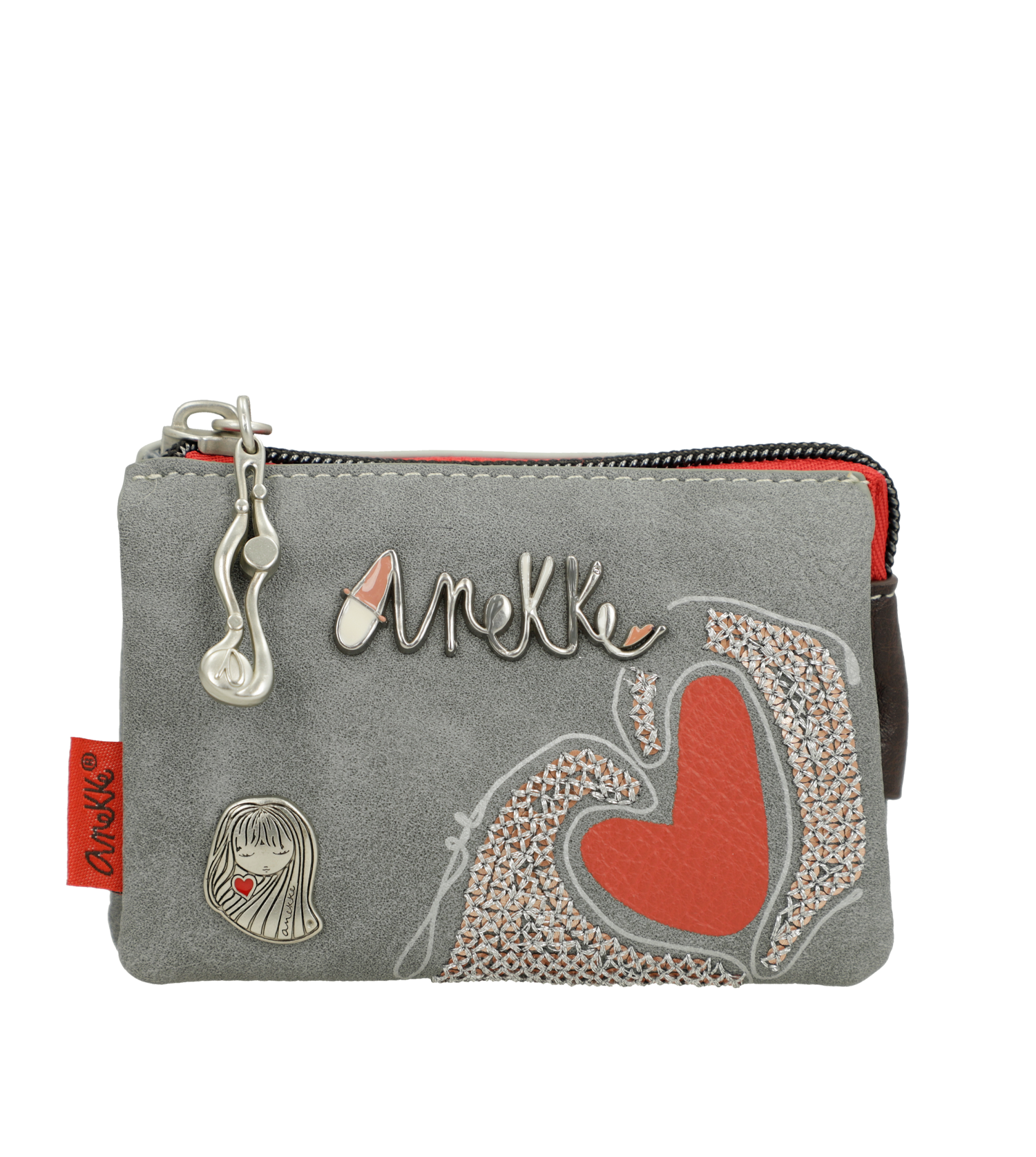 Portamonete Anekke compatto con cuore ricamato Grigio TU | Giò Fashion