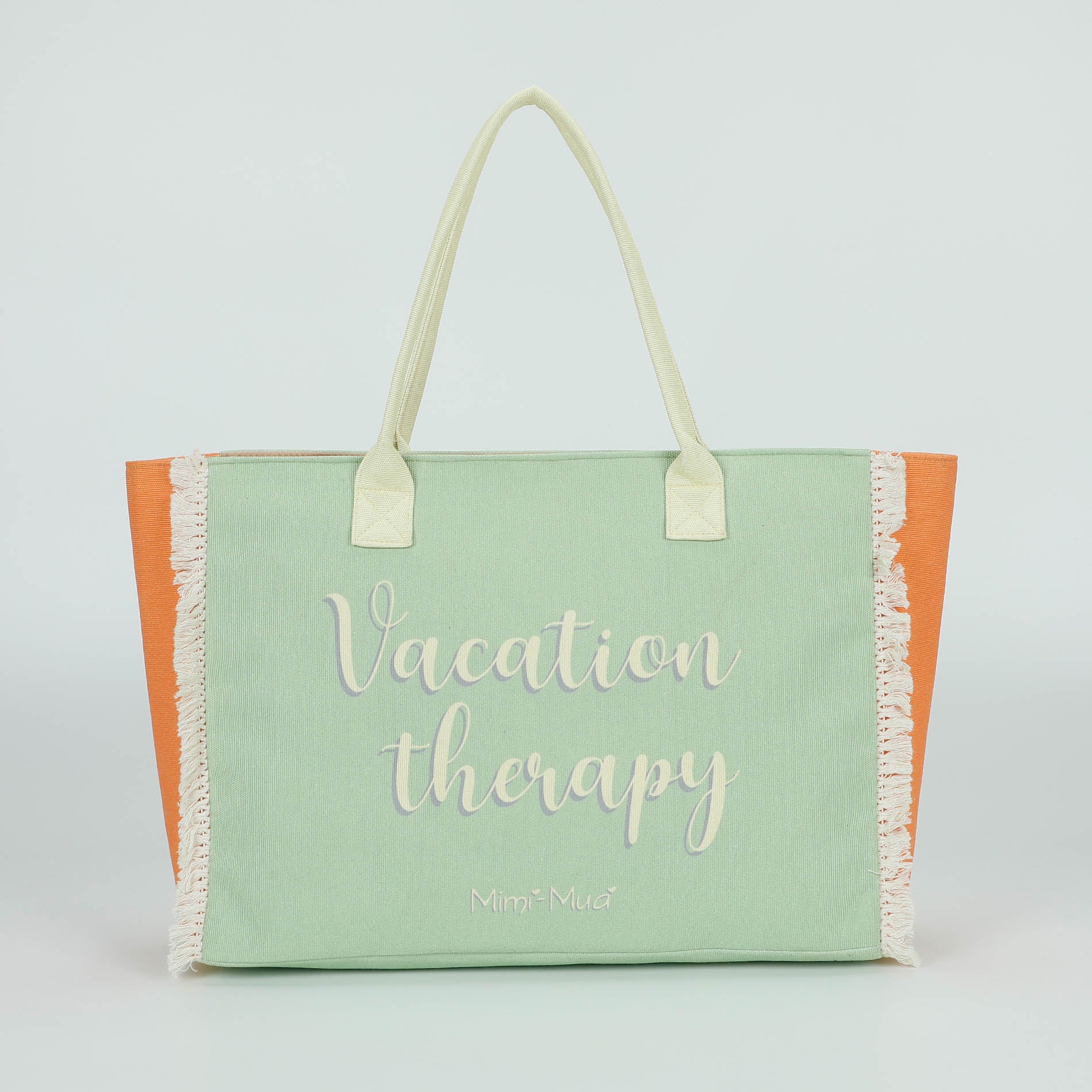 Mimi Mua borsa shopper in tessuto con frange e scritta