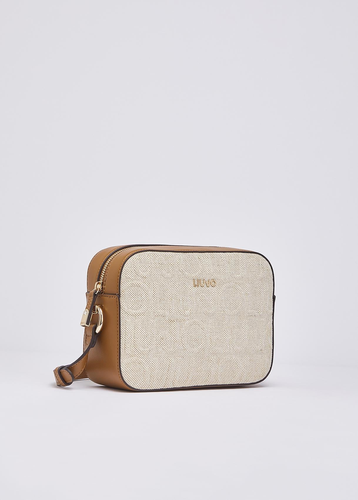 Borsa a tracolla Liu Jo compatta in tessuto con logo frontale e chiusura zip Naturale TU | Giò Fashion