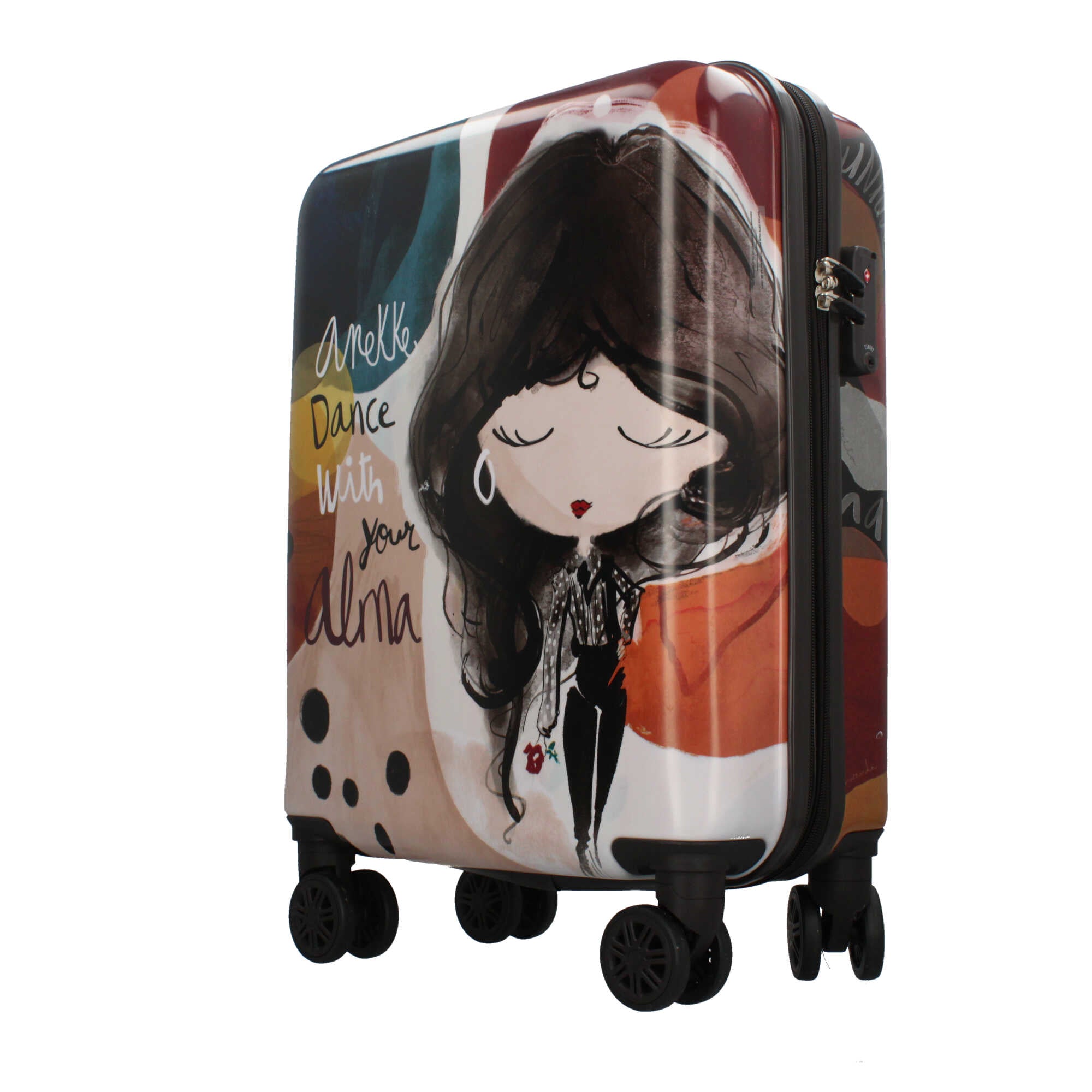 Trolley Anekke compatto con grafica ispirata all’arte Nero TU | Giò Fashion