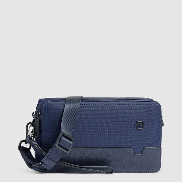 Pochette Piquadro in tessuto e pelle con polsiera removibile