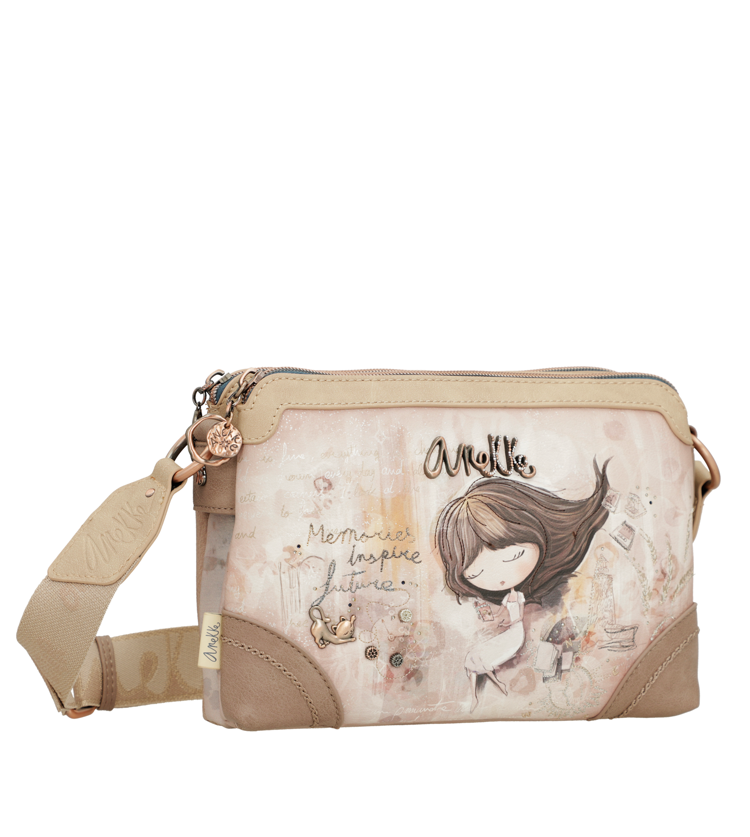 Borsa a tracolla Anekke compatta e raffinata con illustrazione esclusiva Beige TU | Giò Fashion