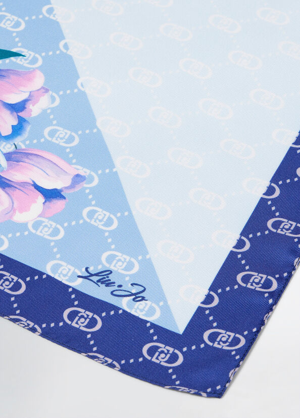 Foulard Liu Jo con fantasia floreale e bordi logati BLU TU | Giò Fashion