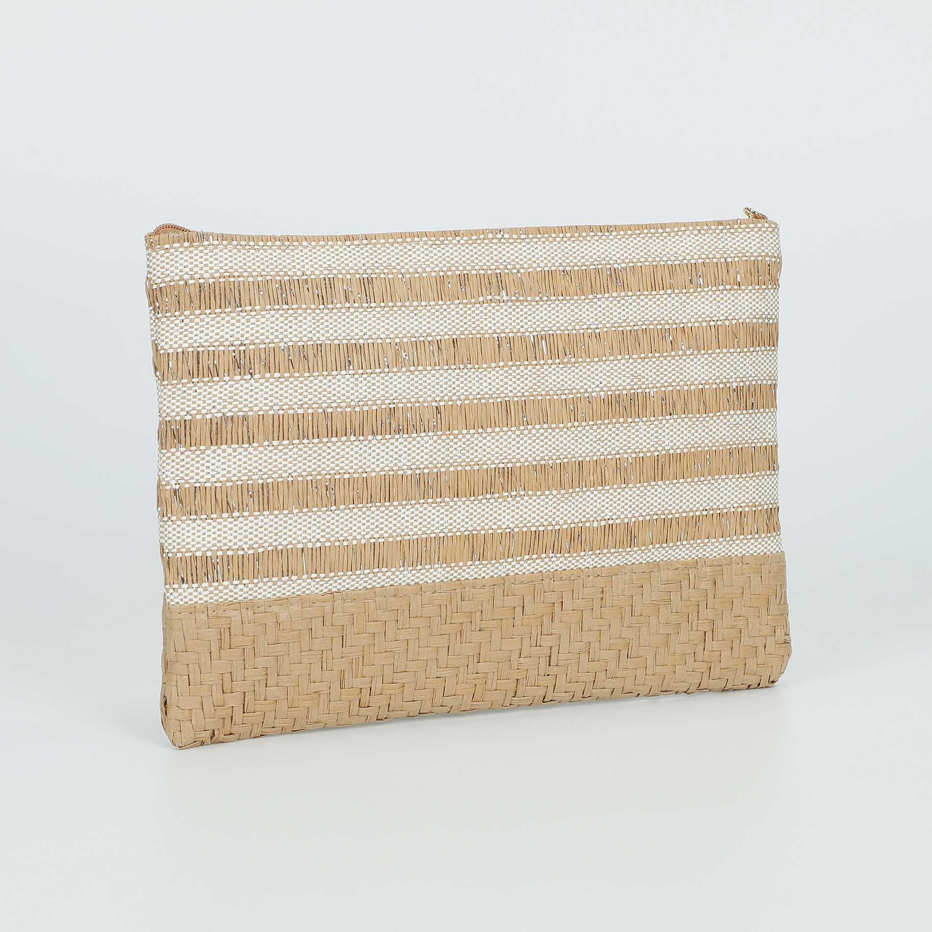 Pochette Mimi Mua in paglia intrecciata con chiusura zip