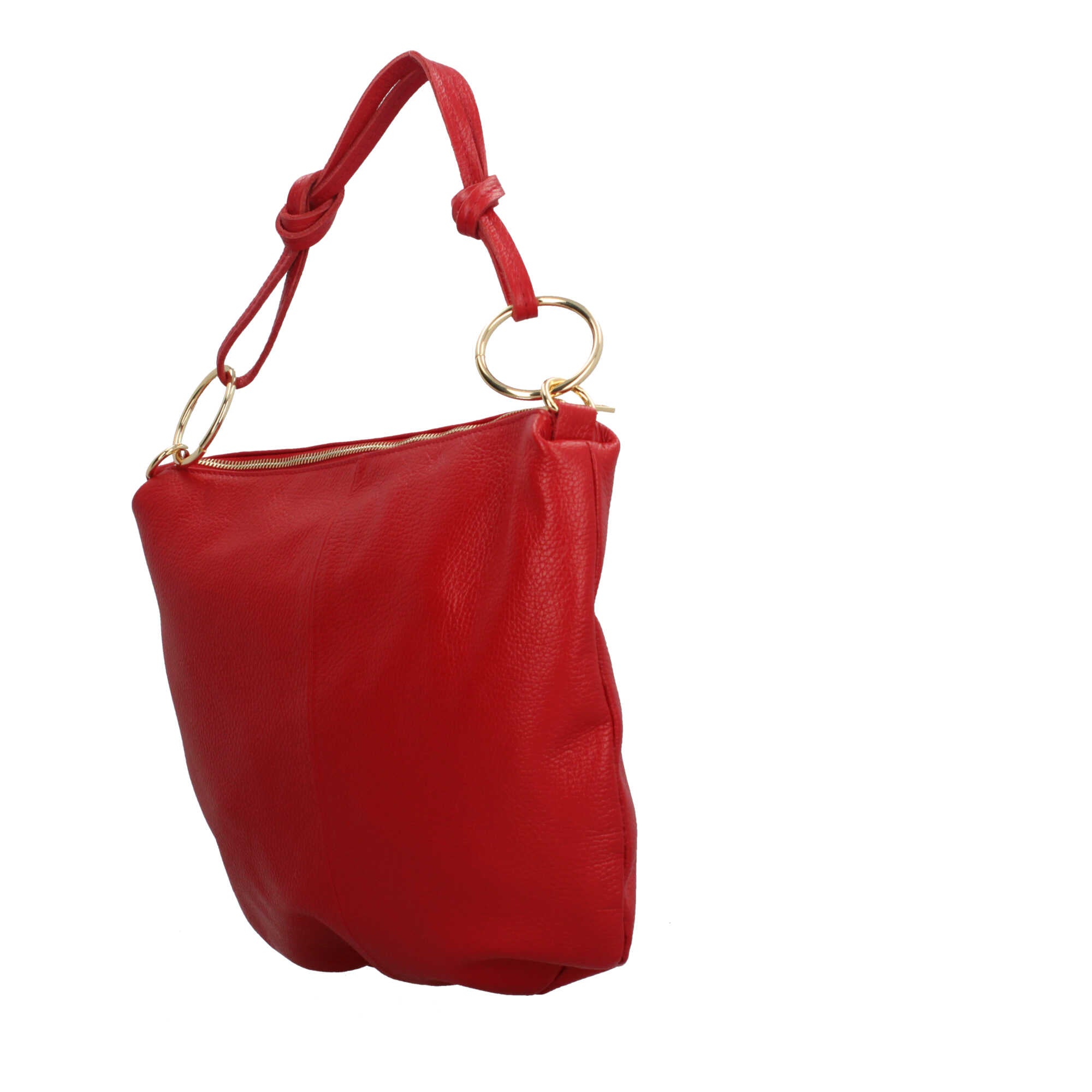 Borsa a spalla in pelle Made in Italy con manico ad anelli